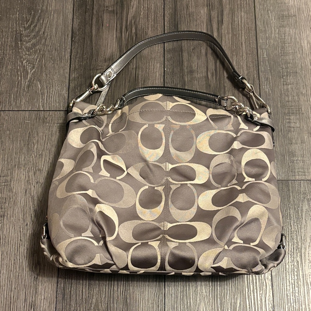 Coach Gray and Cream Shoulder Bag